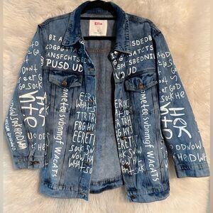 Ella Indigo Text-Print Jacket